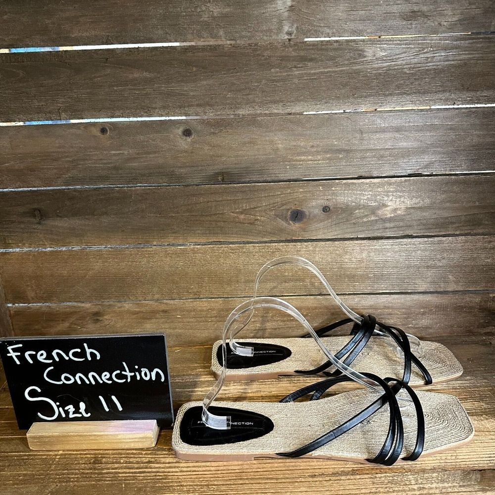 Womens French Connection Northwest Black‎ Faux Vegan Leather Sandals Size 11 M